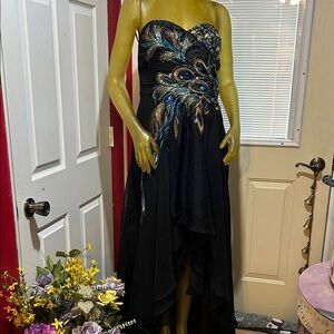 EUC Meier Chic Strapless Dress with Blue and Gold Embellishments